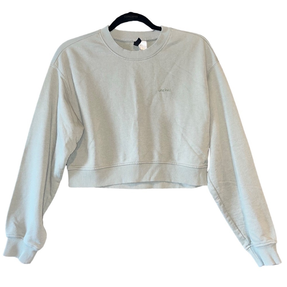 Light Green “original” Crew Neck Crop Top Crew Neck Sweatshirt